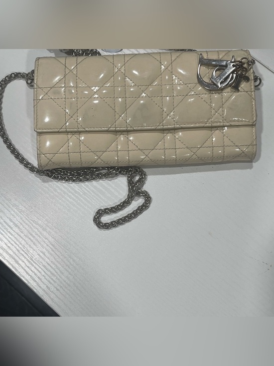 Dior Handbags - Christian Dior Patent Cannage Lady Dior Rendezvous Wallet On Chain in Beige